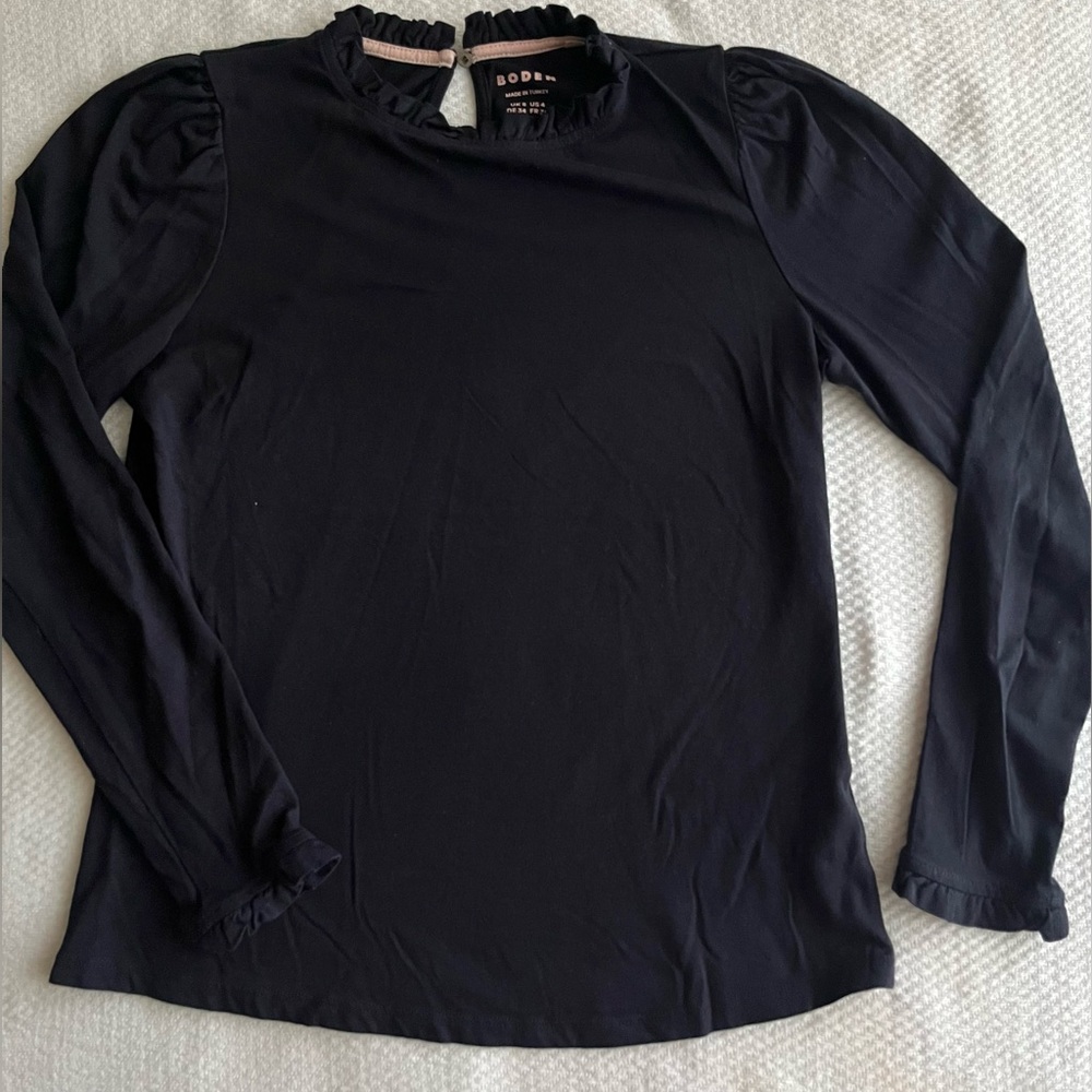 BODEN Navy High Neck Ruffle Long Sleeve T Shirt Women's Size UK 8 US 4